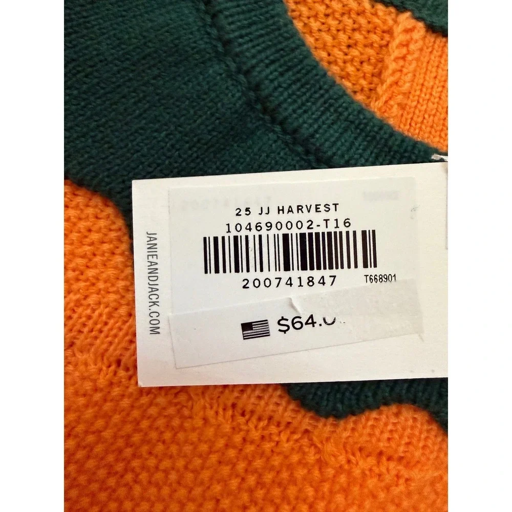 New Janie and Jack Orange Pumpkin Knit Romper Green Collar 0-3 Months Halloween